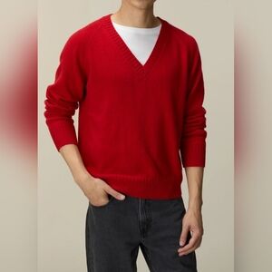 Alan Flusser Red Cashmere Vneck Sweater For Men